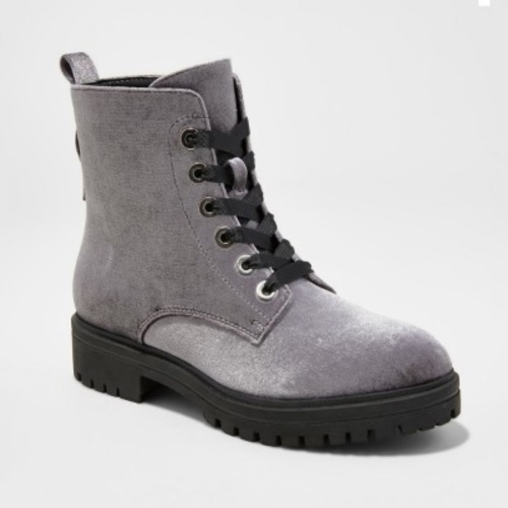 NEW! Mossimo Women's Gray Rihanna Velvet Combat Boots